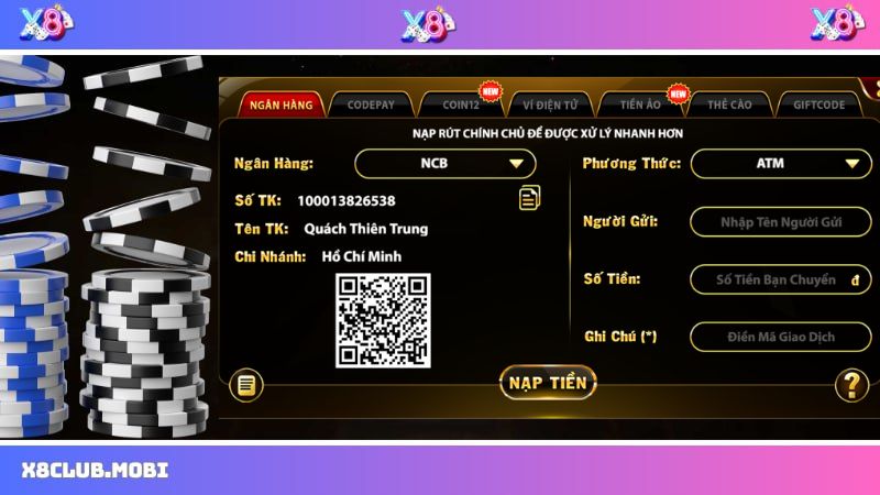 Cách nạp tiền X8 Club thông qua ngân hàng nhanh chóng